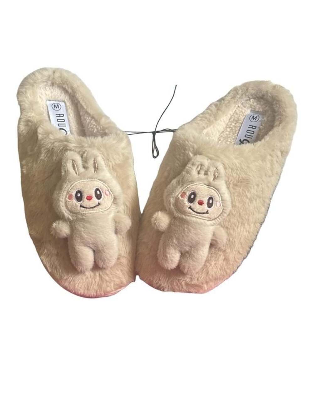 Rouge Plush Beige Slippers with Labubu Character Detail Size Medium 7/8